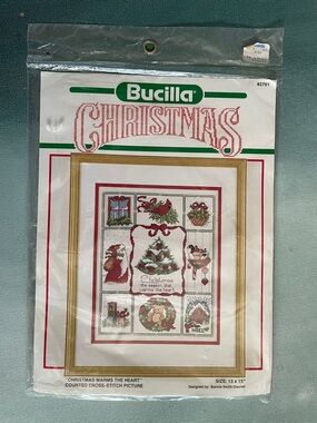 Bucilla Counted Cross Stitch Kit Christmas Warms The Heart 12” by 15” Vintage
